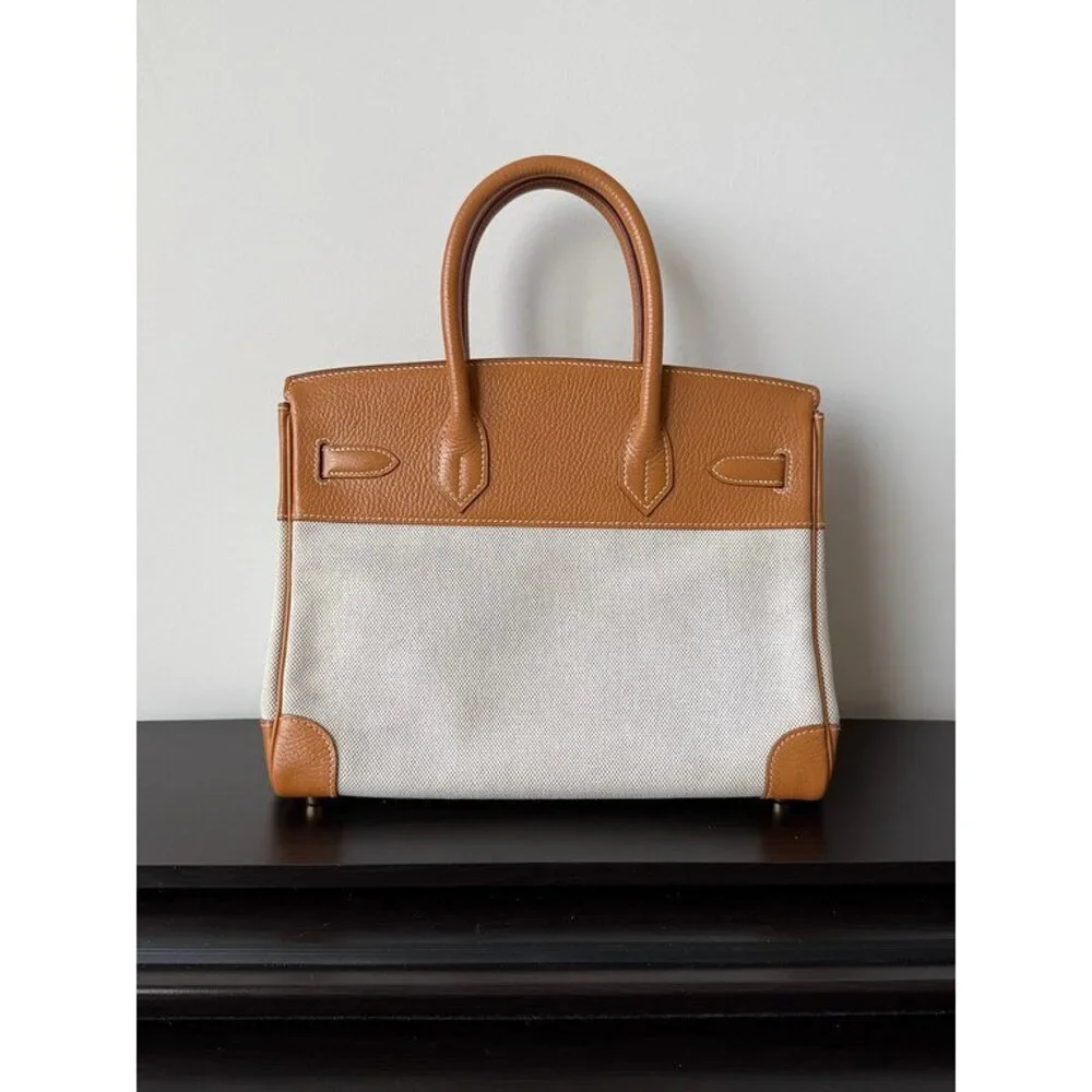 HERMES Toile/Gold Toile Canvas Ardennes Leather Birkin 30 GHW